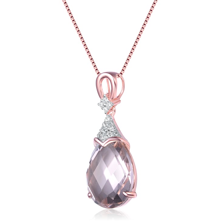 Morganite Color CZ Teardrop Pendant In 18K Rose Gold Over Sterling Silver