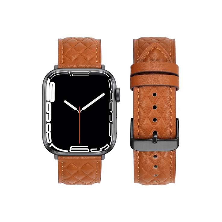 Brown Quilted Leather Apple Watch Band with Buckle (38-40-41mm). Band
Only, Watch Not Included.