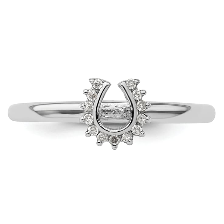 Rhodium Over Sterling Silver Stackable Expressions Diamond Horseshoe
Ring 0.07ctw