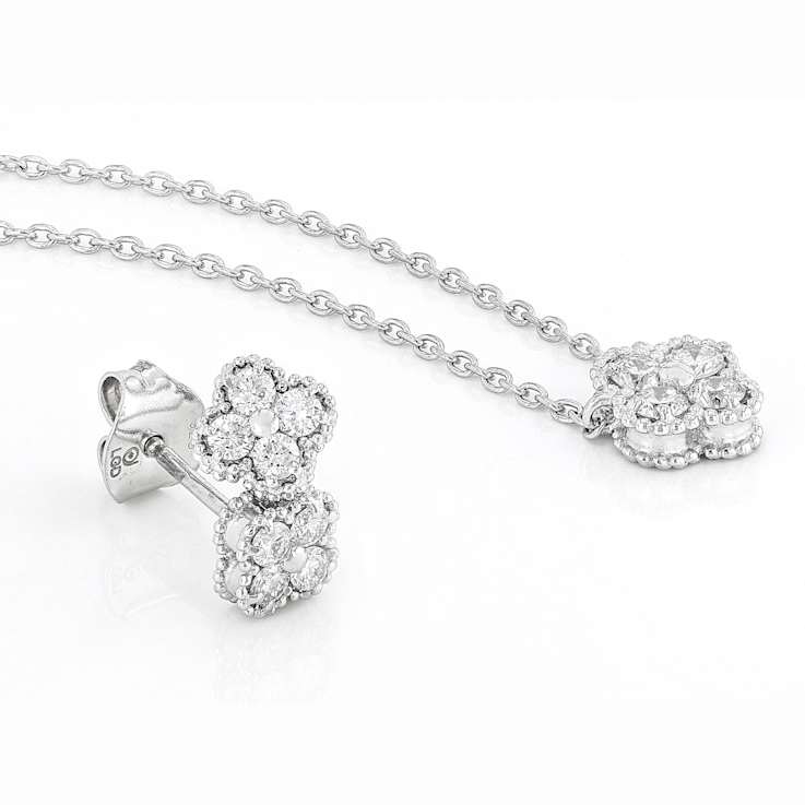 Refined Lab-Grown Diamond Cluster Necklace And Earring Set In Sterling Silver