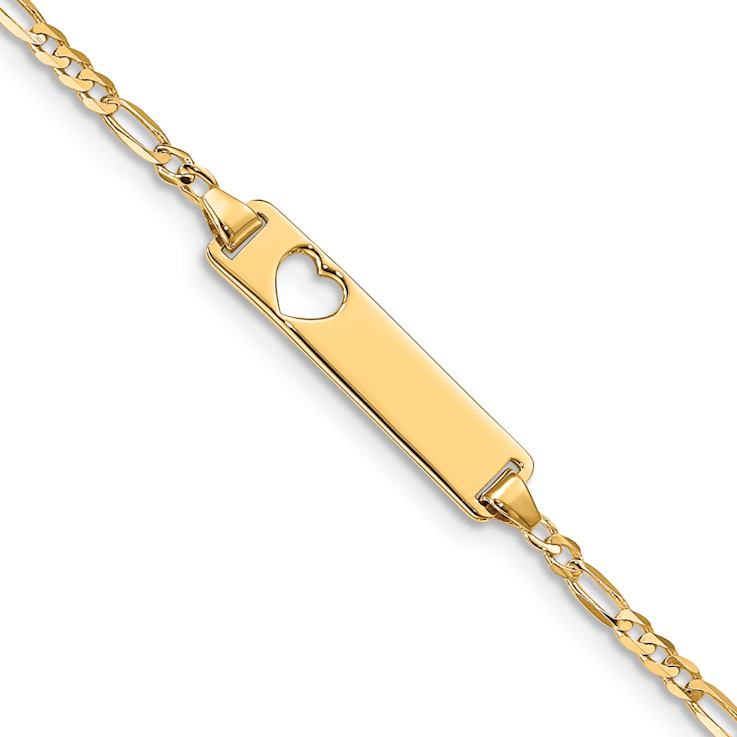 10k Yellow Gold Cut-out Heart Figaro Link ID Bracelet