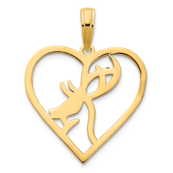 14k Gold Deer in a Heart Pendant