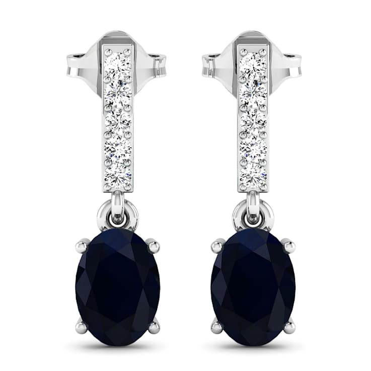 1.50ctw 14K White Gold Blue Sapphire and White Diamond Halo Earrings