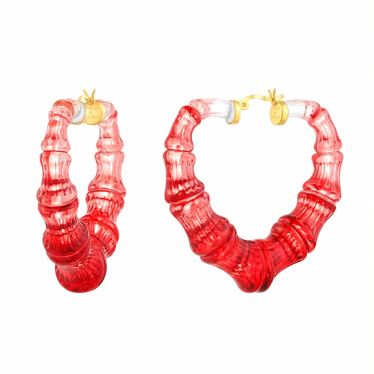 Red Heart Bamboo Hoop Earrings