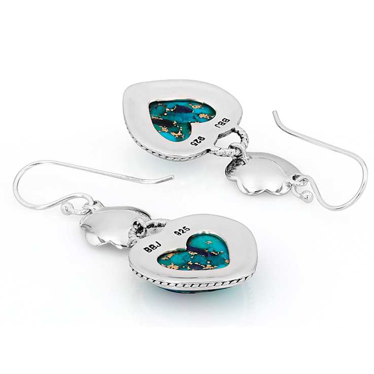 Blended Blue Turquoise And Lapis Lazuli Heart Sterling Silver Dangle
Earrings 14x13mm