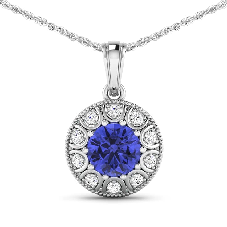 2.02ctw 14K White Gold Tanzanite and White Diamond Pendant with 18 inch
Cable Chain