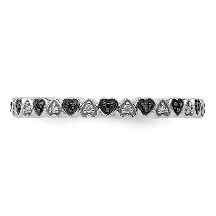 Sterling Silver Stackable Expressions Hearts Black and White Diamond
Ring 0.106ctw