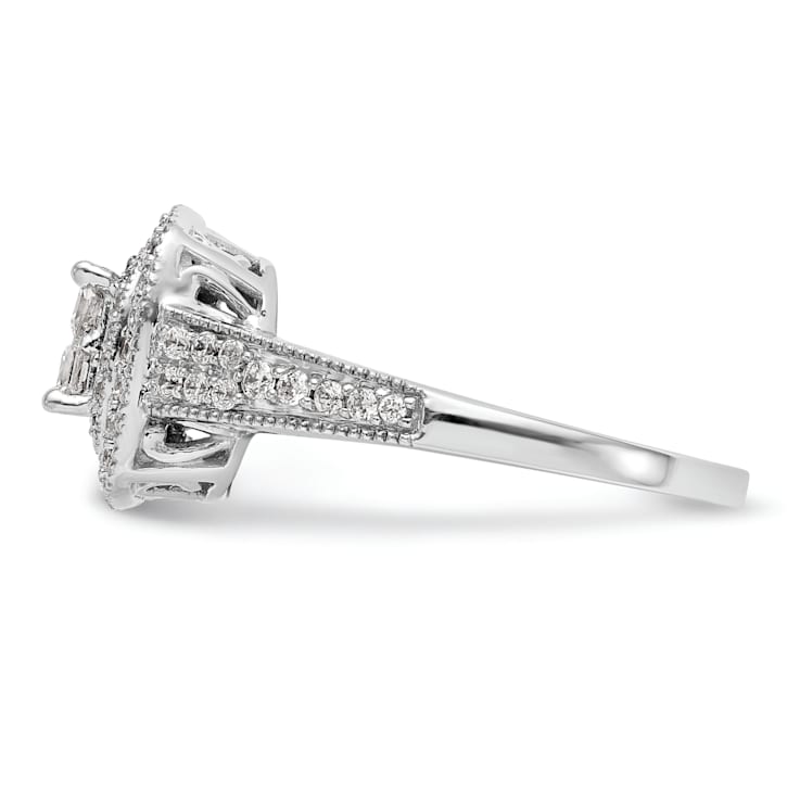 Rhodium Over 14K White Gold Diamond Cluster Engagement Ring 0.67ctw