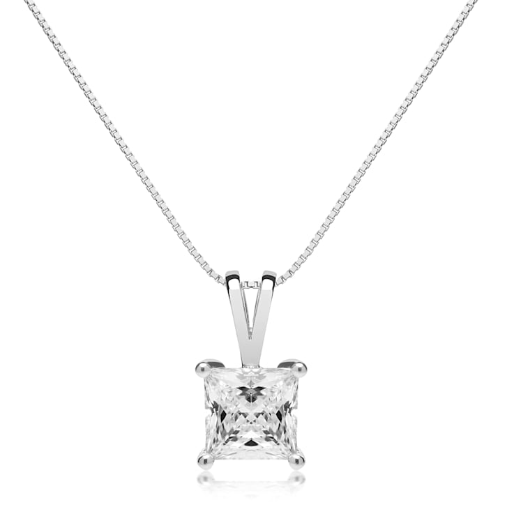 White Cubic Zirconia 14k White Gold Pendant With Chain 1.00ctw