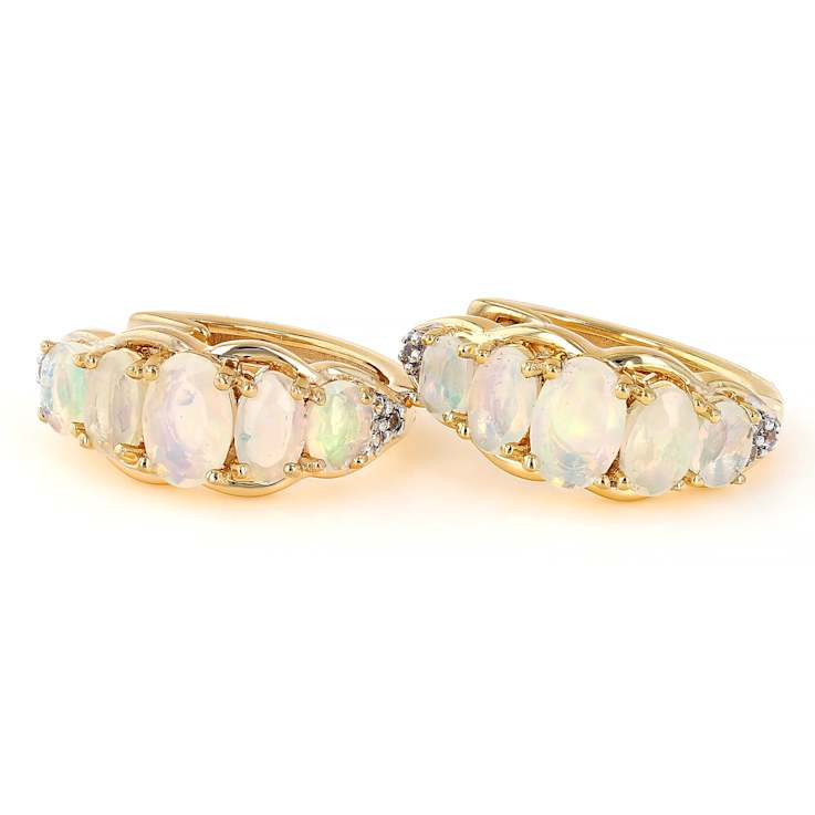 Ethiopian Opal And Zircon Earrings In 18K Gold Over Sterling Silver