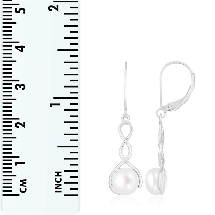7.5-8mm White Cultured Freshwater Pearl Rhodium Over Sterling Silver Earrings