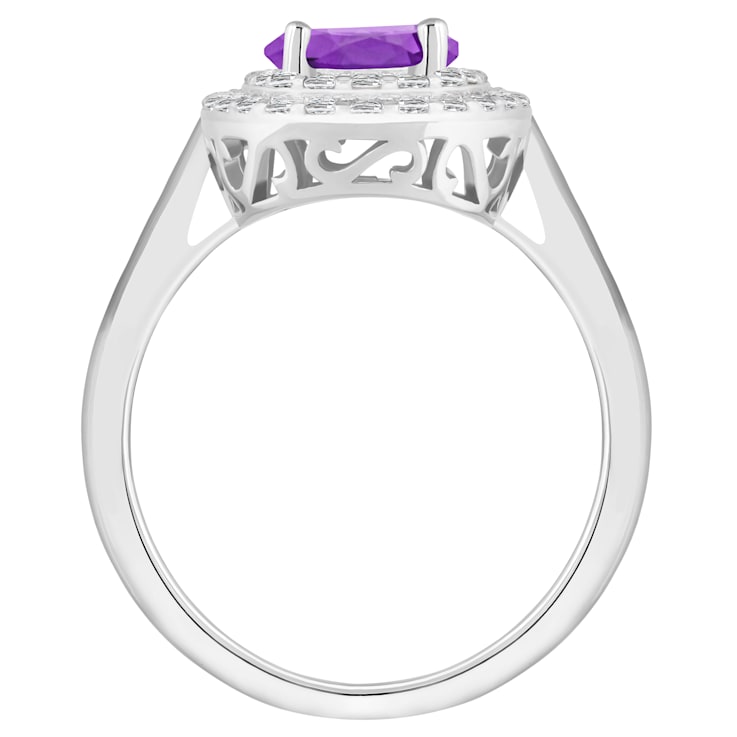7mm Round Amethyst And White Topaz Accents Rhodium Over Sterling Silver
Double Halo Ring