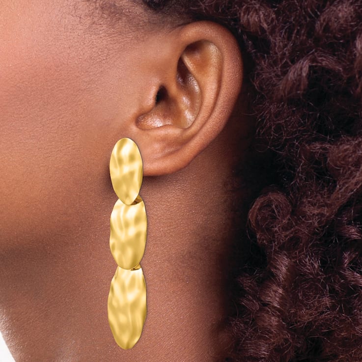 14k Yellow Gold Polished Hammered Dangle Earrings