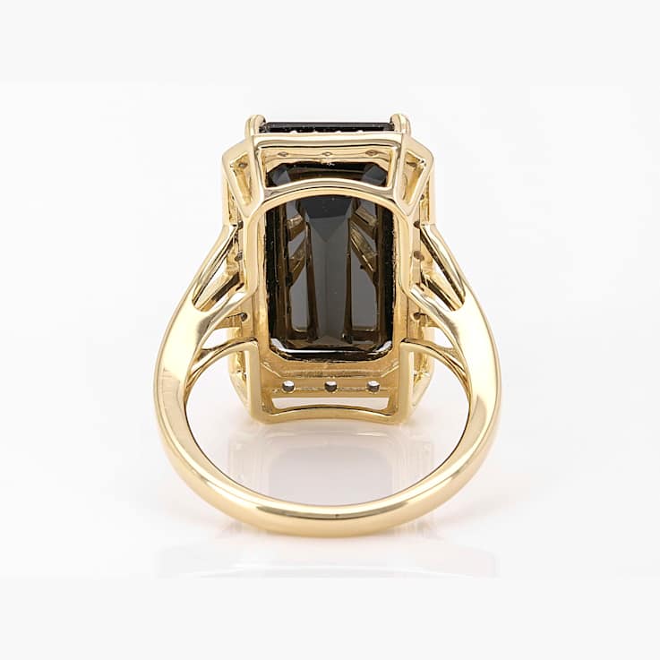 Black Spinel Cocktail Ring In 18K Gold Over Sterling Silver 11.24ctw
