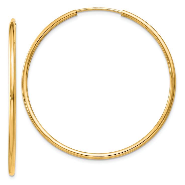 14k Yellow Gold Polished 1 1/2" Round Endless Hoop Earrings