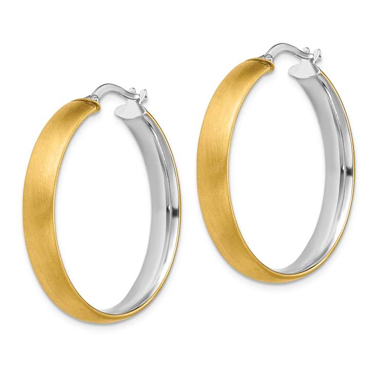 14k Yellow Gold and Rhodium Over 14k Yellow Gold 1 1/4" Large
Polished and Satin Hoop Earrings