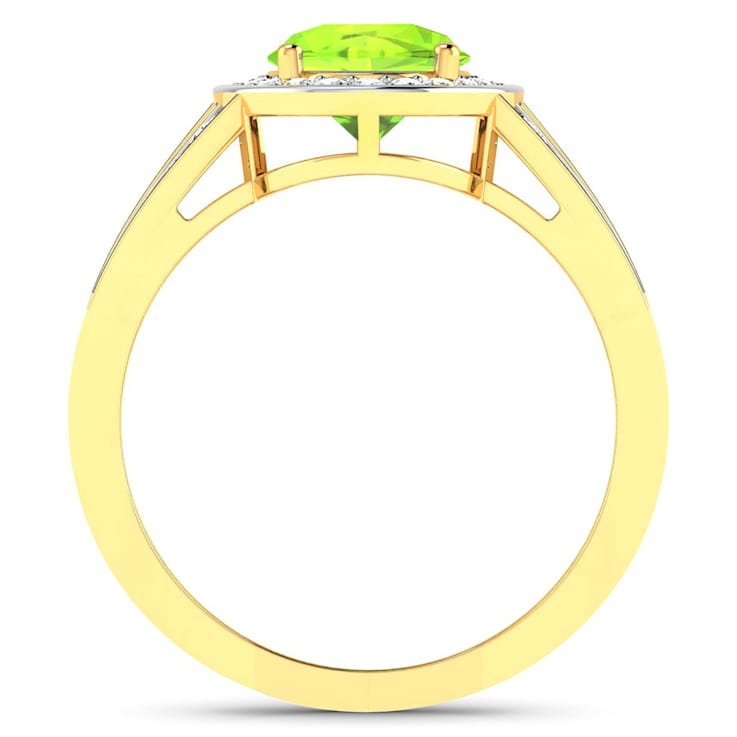 2.04ctw Green Peridot and Diamond 14K Yellow Gold Halo Ring