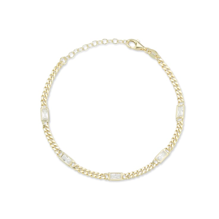 Sterling Statements 14K Yellow Gold Over Sterling Silver White CZ
Station Curb Chain Bracelet