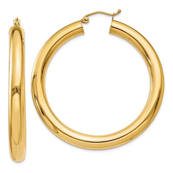 14k Yellow Gold Polished 1 3/4" Tube Hoop Earrings