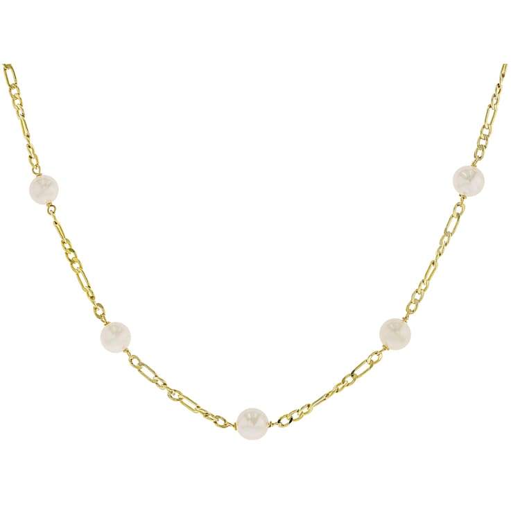 Freshwater Pearl Station Necklace In 18K Gold Over Sterling Silver 22 Inch