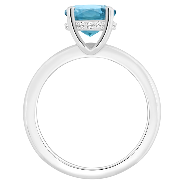 8mm Round London Blue Topaz With Diamond Accents Rhodium Over Sterling
Silver Hidden Halo Ring
