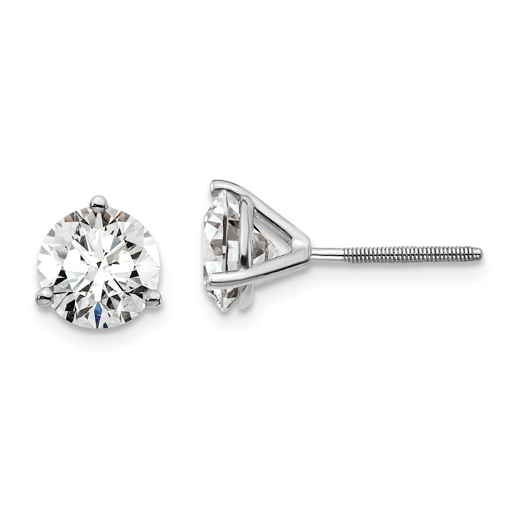 Rhodium Over 14K Gold Certified Lab Grown Diamond 2ct. VS/SI GH+, 3
Prong Screwback Earrings