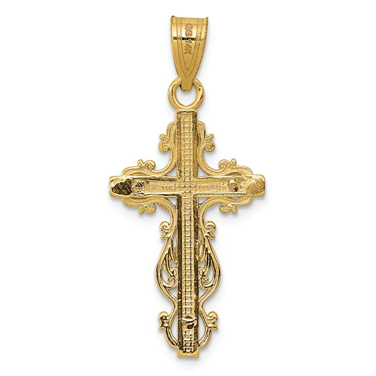 14k Two-tone Gold Small Narrow Cross with Crucifix Pendant