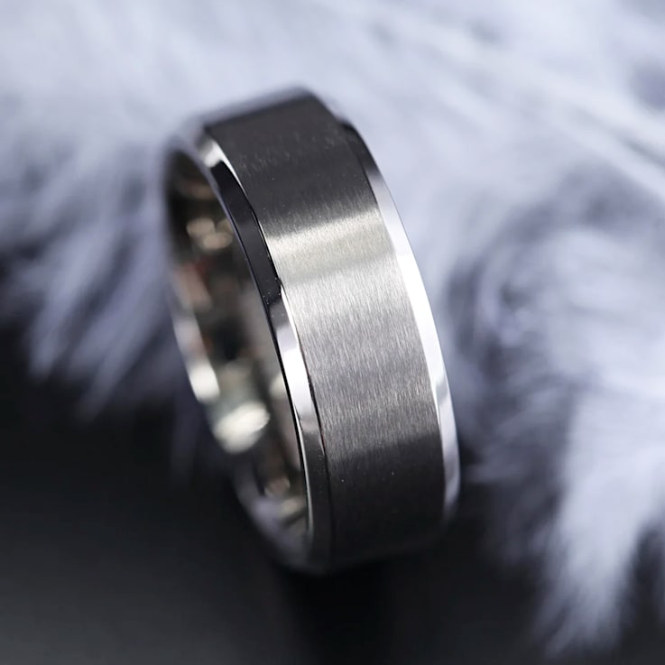 SHIRE Titanium Brushed Center Men’s Flat Wedding Ring with Polished
Beveled Edges 8mm