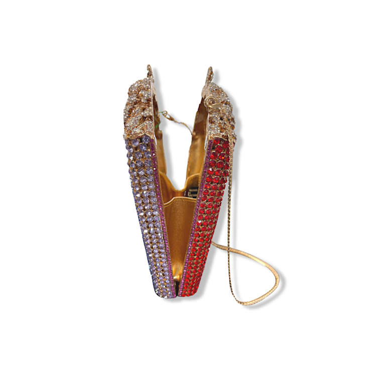 Gold Tone Multi Crystal Popcorn Clutch