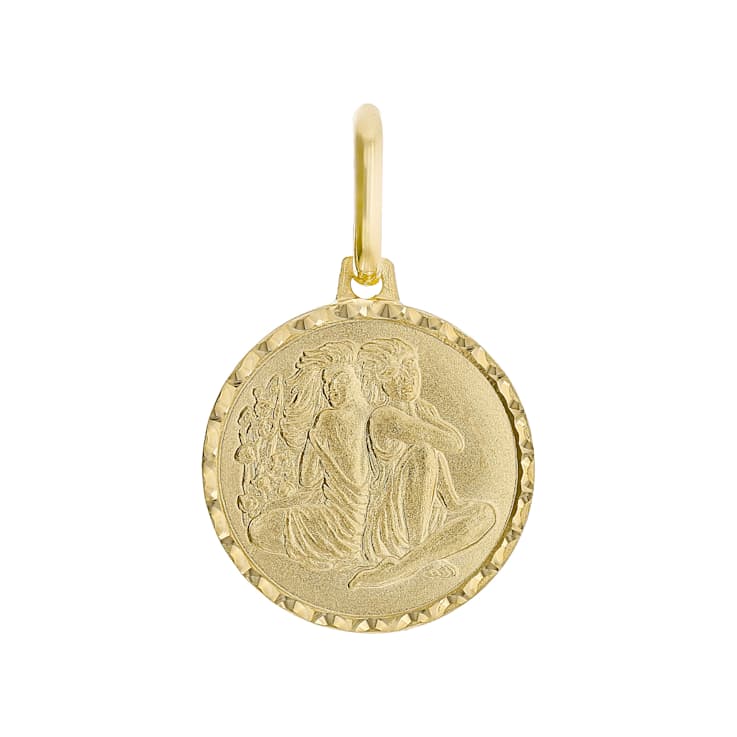 Gemini Zodiac Medallion Pendant In Solid 14K Yellow Gold