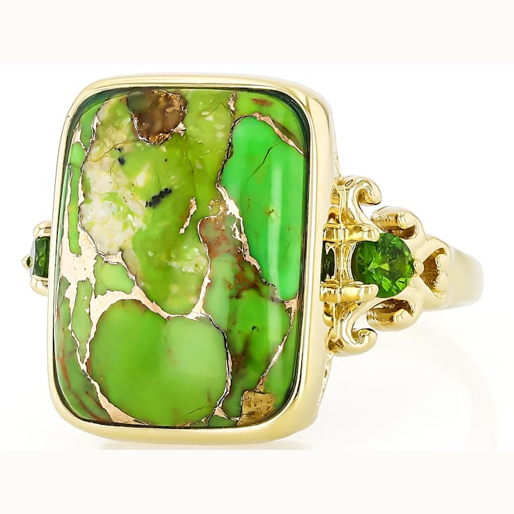 Green Turquoise And Chrome Diopside Ring In 18K Gold Over Sterling
Silver 0.21ctw