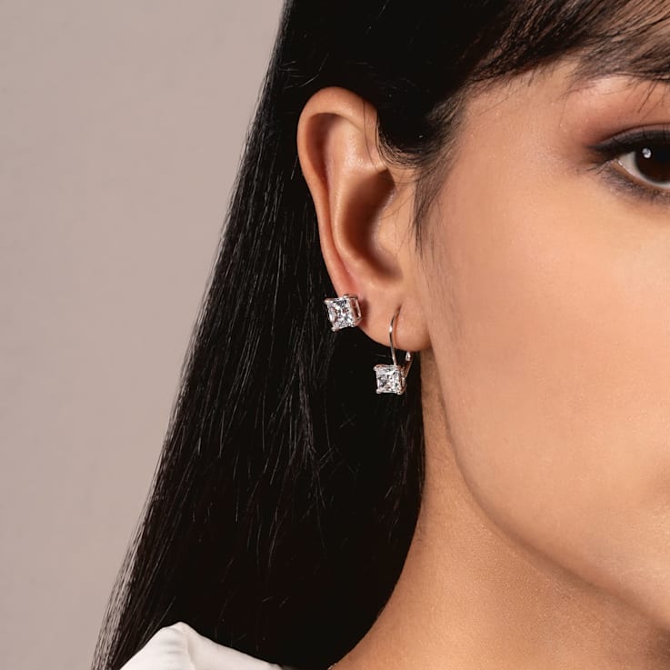 White Cubic Zirconia 14k White Gold Studs With Velvet Gift Box 3.00ctw