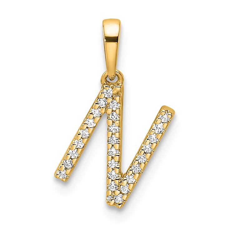 14k Yellow Gold Diamond Letter N Initial Pendant
