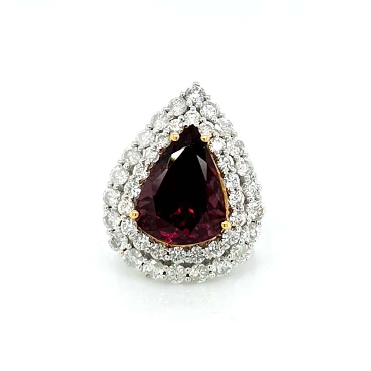 10.95 Ctw Garnet and 3.08 Ctw White Diamond Ring in 14K 2-Tone