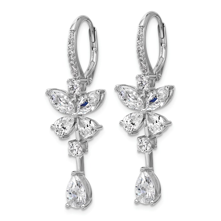 Rhodium Over Sterling Silver Fancy Cubic Zirconia Butterfly Dangle
Leverback Earrings