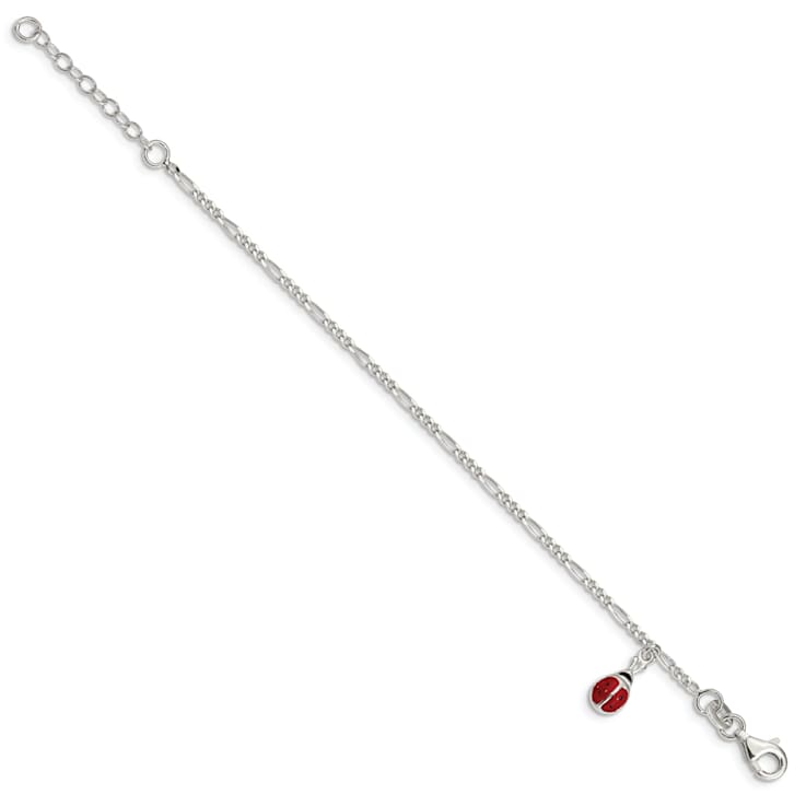 Sterling Silver Polished Enameled Ladybug with 1-inch Extensions
Childrens Bracelet