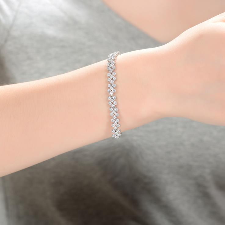 CZ Three-Row Milgrain Tennis Bracelet In Sterling Silver