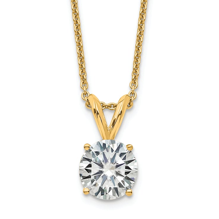 14K Yellow Gold 1.50 ct. 7.5mm Round G H I True Light Moissanite
Solitaire Pendant with Chain
