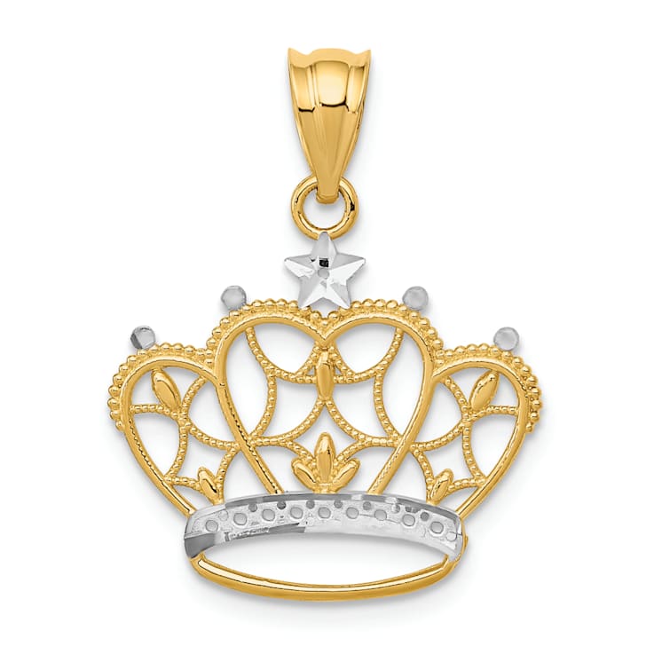 14K Yellow Gold with White Rhodium Crown Pendant