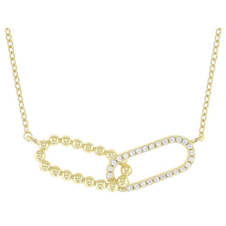 Delicate Oval Link CZ Pendant Necklace In 18K Gold Over Sterling Silver