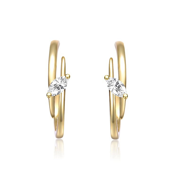 CZ Double Curve C-Hoop Earrings In 14K Gold Over Sterling Silver