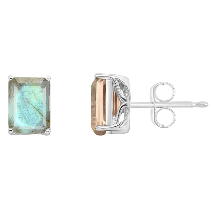 8x6mm Rectangular Octagonal Labradorite Rhodium Over Sterling Silver
Stud Earrings