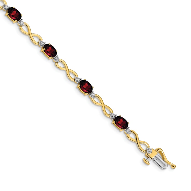 14k Yellow and White Gold with Rhodium Over 14k Yellow Gold Garnet and
Diamond Infinity Bracelet