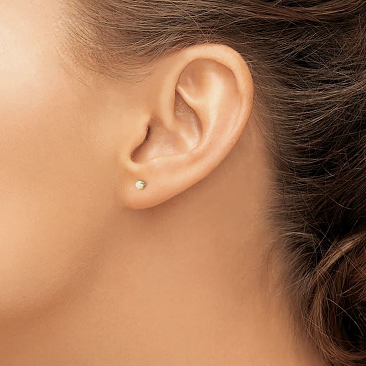 14K Yellow Gold Synthetic Lab Created Opal Post Earrings