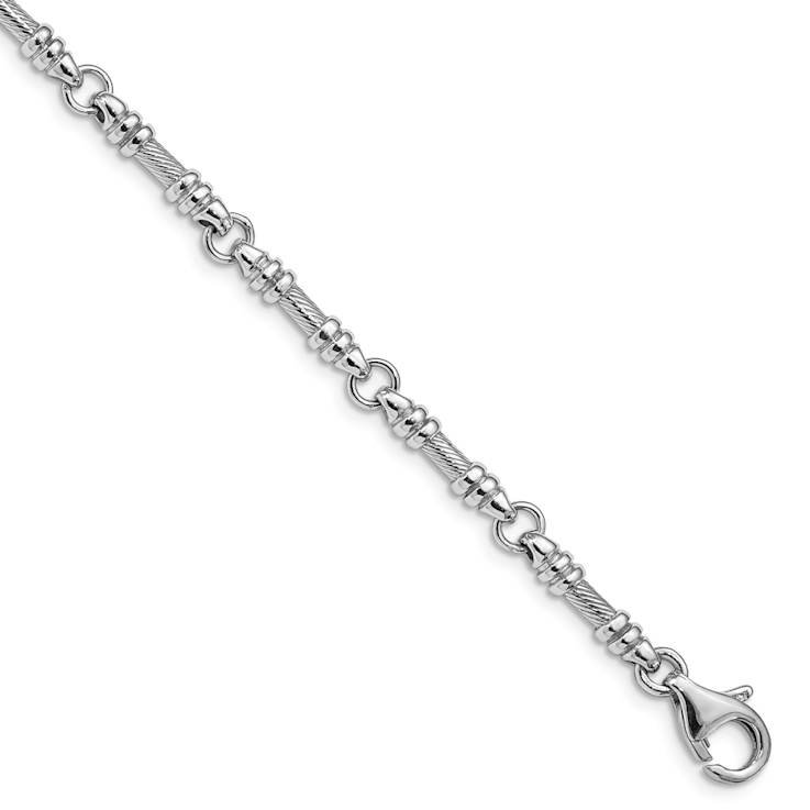 Rhodium Over 14k White Gold 3.5mm Hand-polished Fancy Link Bracelet
