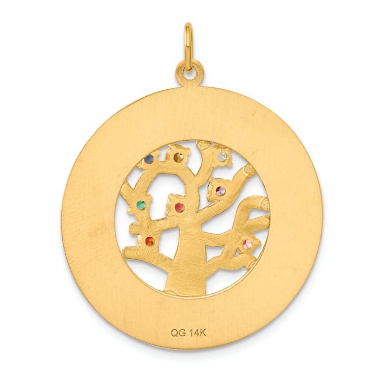 14k Yellow Gold Textured Cubic Zirconia TREE OF LIFE Pendant