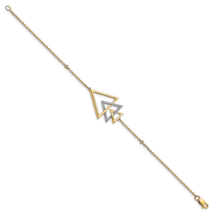 14k Yellow Gold and Rhodium Over 14k Yellow Gold Polished Triple Stacked
Triangle Diamond Bracelet