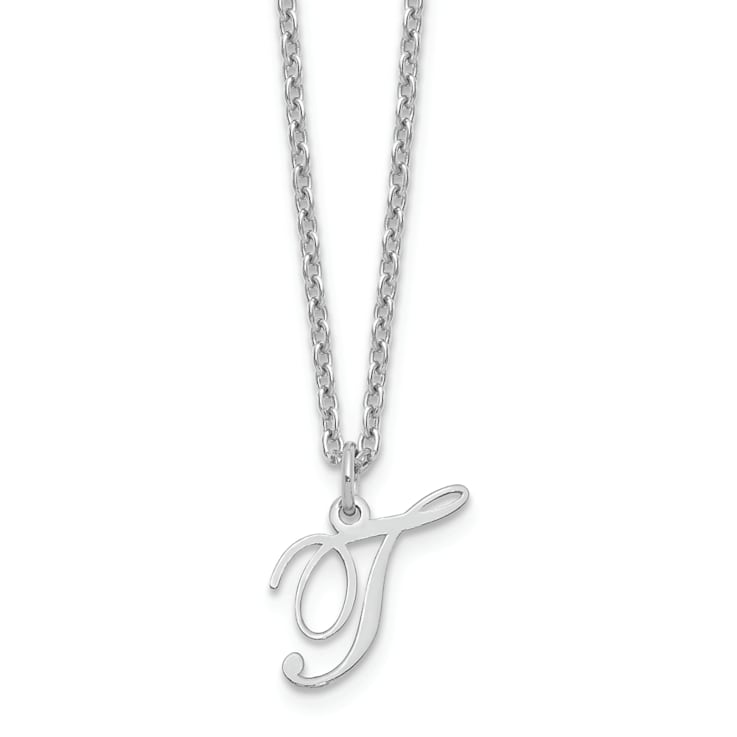 Rhodium Over Sterling Silver Letter T  Initial Necklace