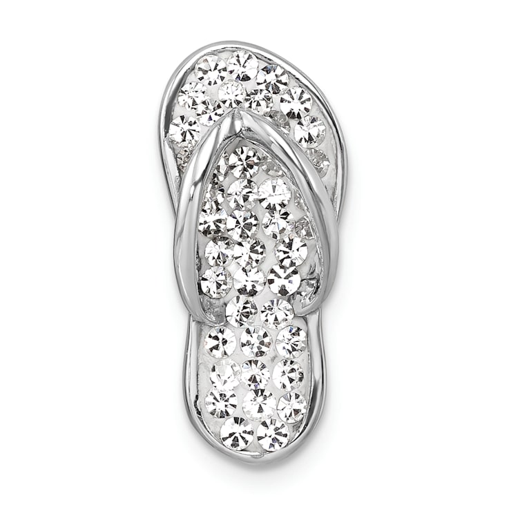 Rhodium Over Sterling Silver Polished White Crystal Flip Flop Chain Slide