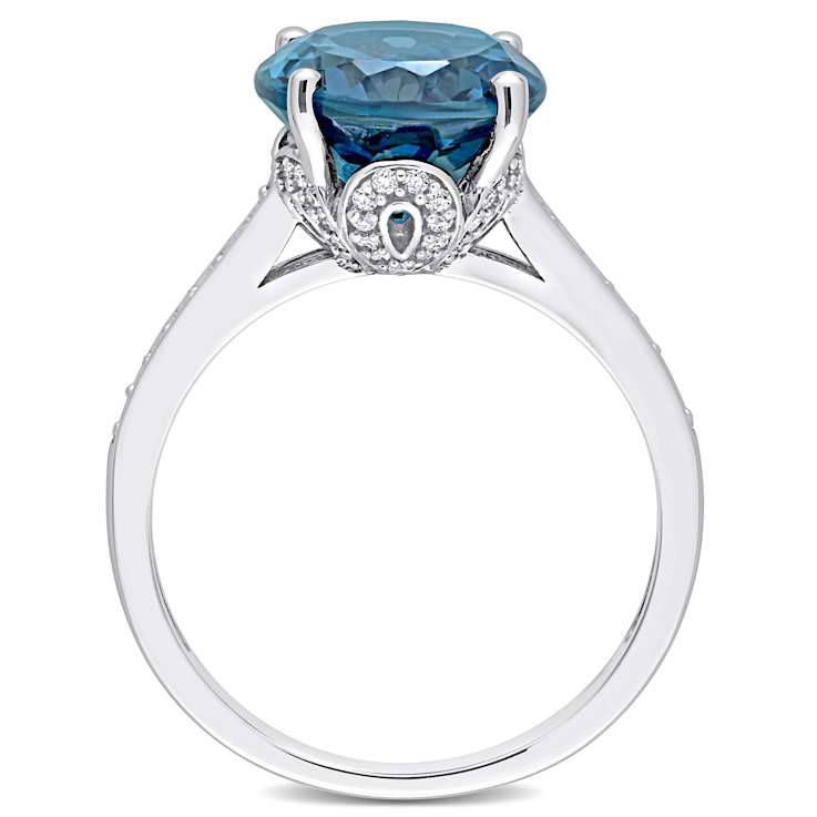 London Blue Topaz and Diamond 14K White Gold Ring 5.32ctw